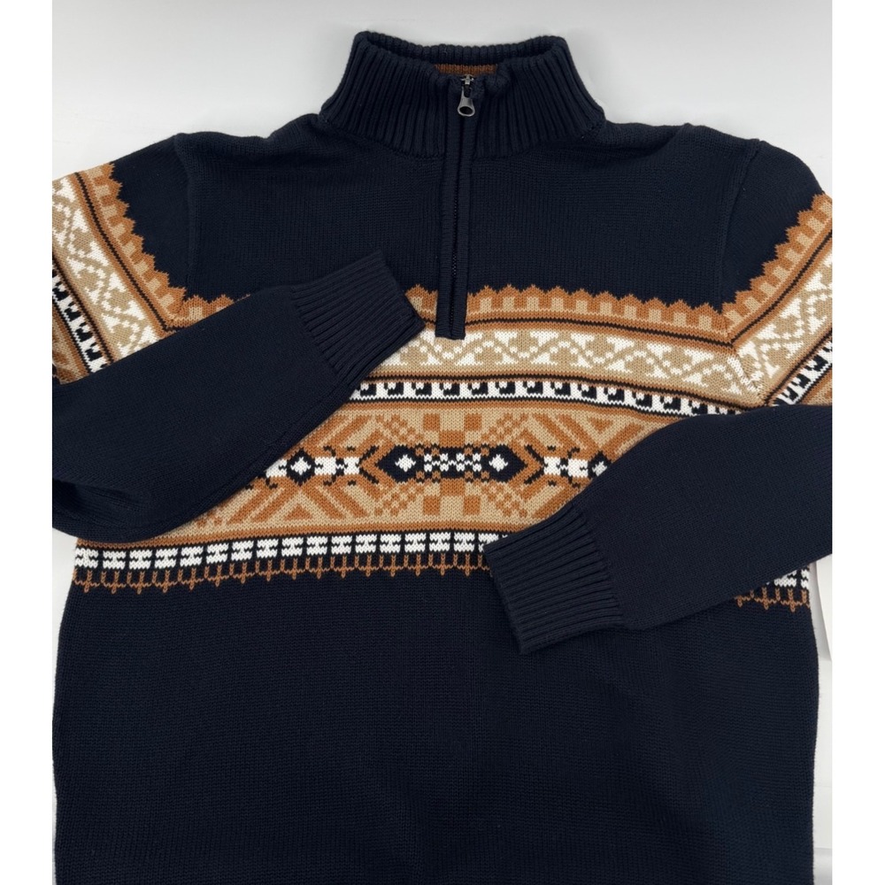 1897 Cotton Fair Isle Men's Sweater Navy 1/4 Zip Size Small  NWT